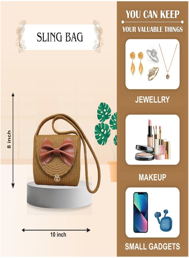 Ariya Women Sling Bag with Leather Bow (4056 | Brown) Handcrafted PP & Cotton Blend Shoulder Purse, Perfect for Ladies & Girls, Lightweight Crossbody Bag for Daily Use, Casual, Travel & All Occasions - Image 3